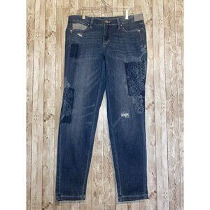 White House Black Market Jeans Patched Embroidered Distressed Girlfriend Size 4